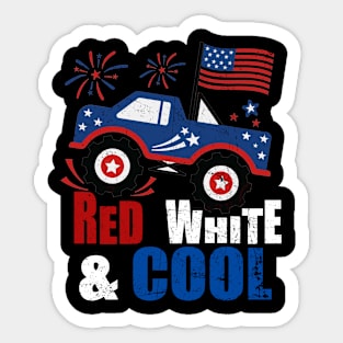 Kid Monster Truck Tee, Toddler Boys American Flag July 4th Sticker